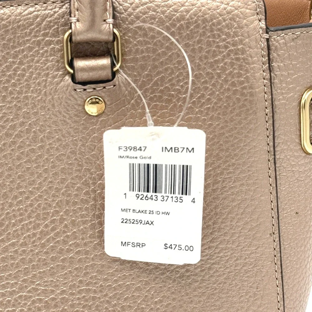 Coach Metallic Rose Gold Pebble Leather Blake 25 Carryall Satchel Bag F39847 NEW